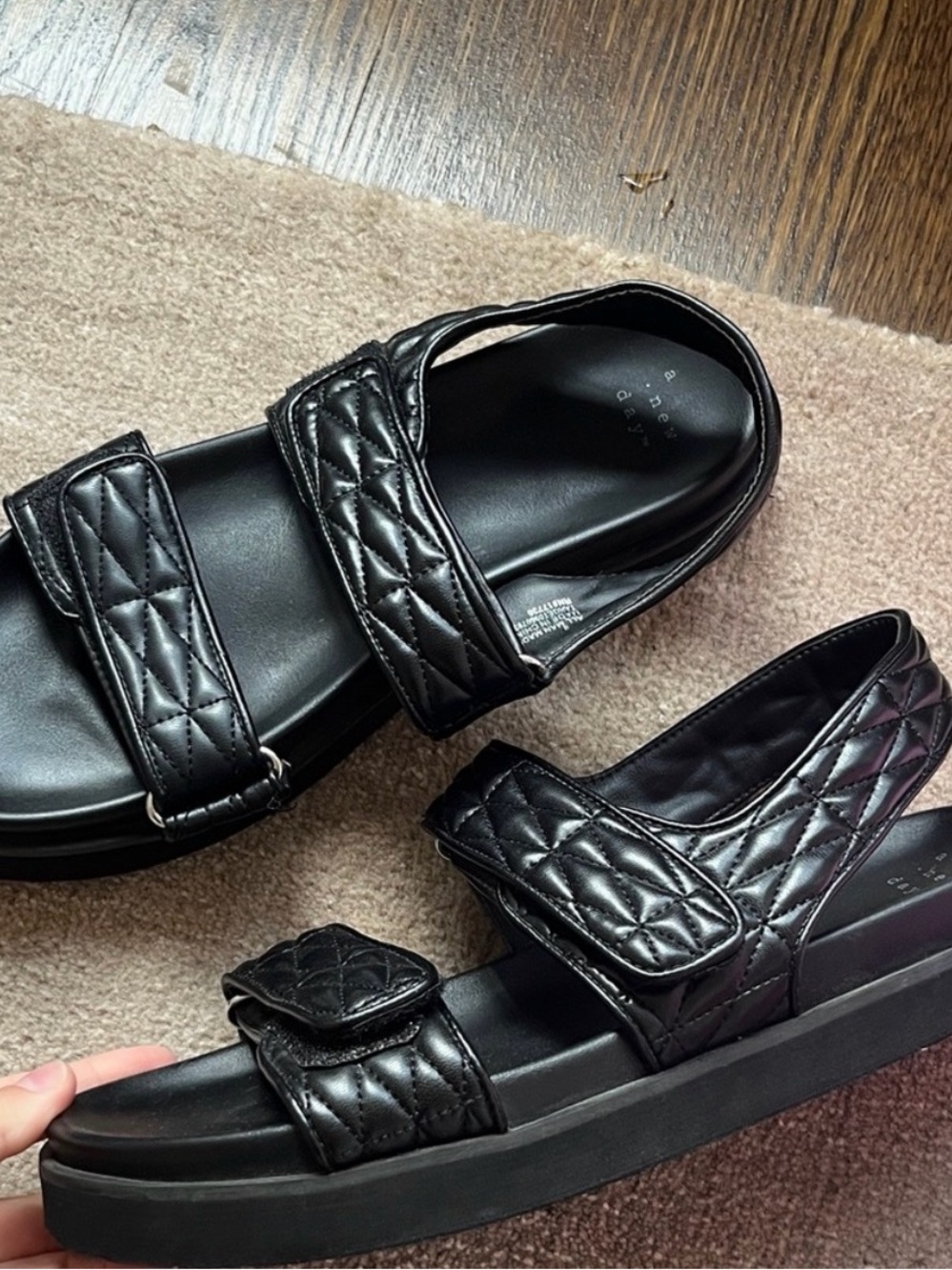 a new day Black Quilted Double-Strap Slide Sandals